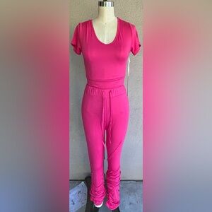 Chic Fuchsia Short-Sleeve Jumpsuit
